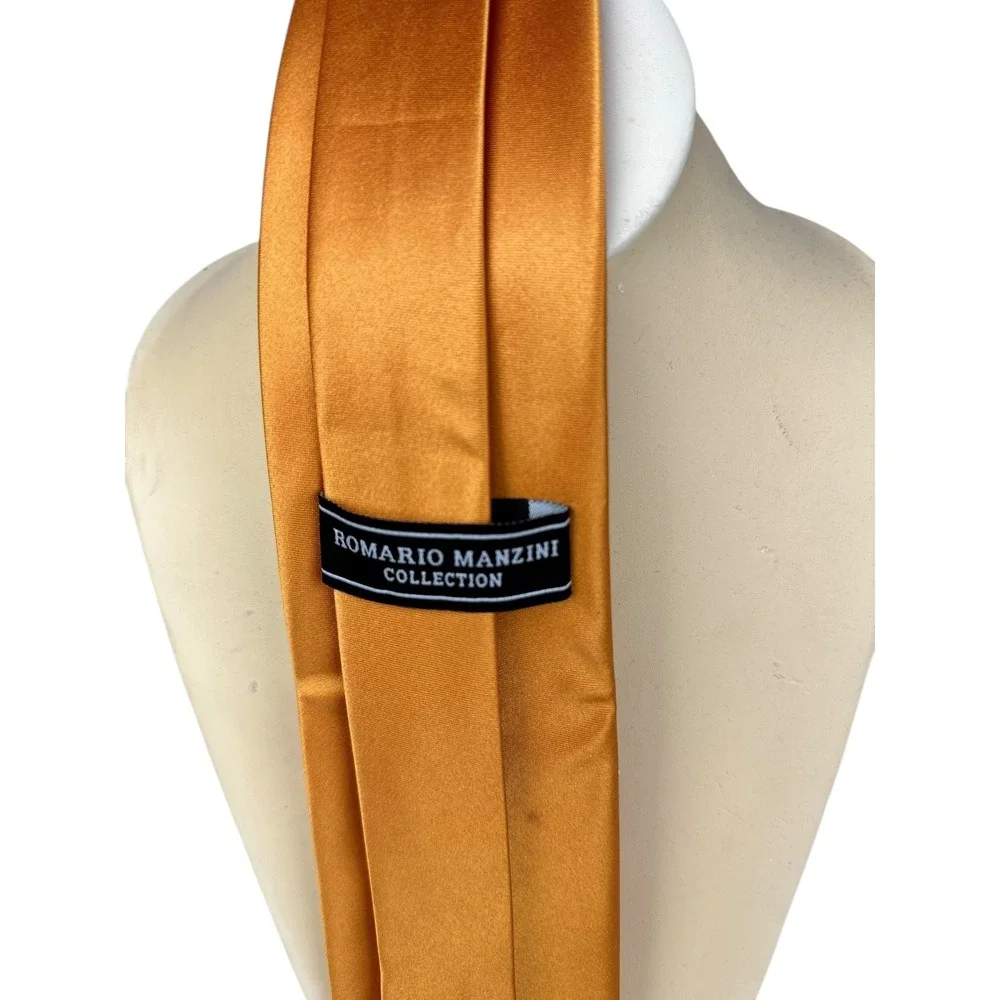 Romario Manzini Collection Gold Colored Solid Tie Necktie 56.75